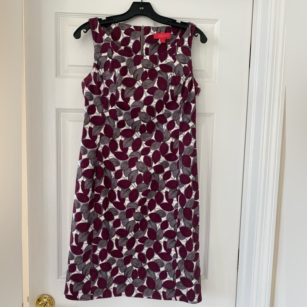 Piazza Sempione Burgundy and Gray Leaf-Print Sleeveless Dress Made in Italy